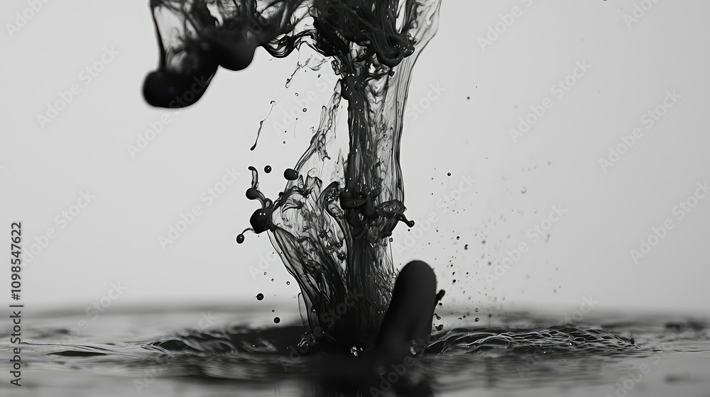 Poster close-up of ink drops falling into water creating beautiful swirls and patterns, artistic movement a