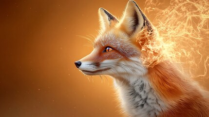 Obraz premium The portrait depicts a majestic fox with fiery orange fur, piercing eyes, and a sleek, pointed snout