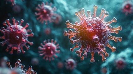 Fototapeta premium Microscopic View of Coronavirus: Understanding Viral Structure and Infection