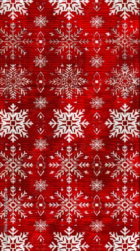 Aufkleber a red and white fabric with a snowflake pattern is displayed. the snowflakes are white and red, and 