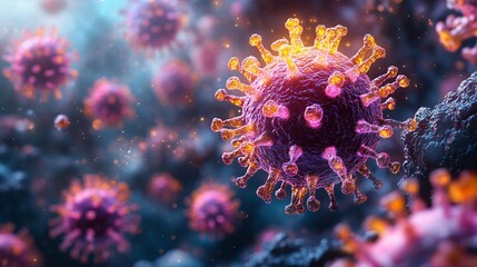Fototapeta premium Microscopic View of Virus: Detailed 3D Render of Viral Structure