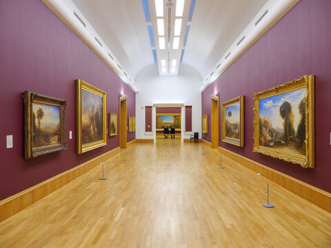 London, UK - November 20, 2024: The paintings of J.M.W Turner hanging in the Turner Rooms of the Tate Britain art gallery