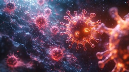 Fototapeta premium Microscopic View of Virus Particles: 3D Render of COVID-19