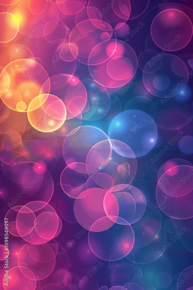 Poster a dynamic abstract background featuring vibrant bokeh lights in a spectrum of colors, creating an en