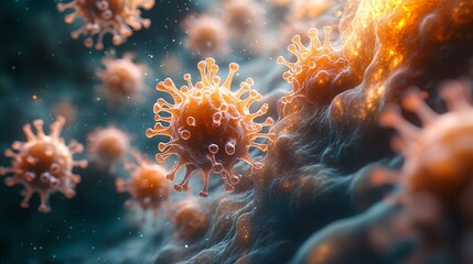 Fototapeta premium Microscopic View of Viruses: High-Resolution 3D Render of Coronavirus