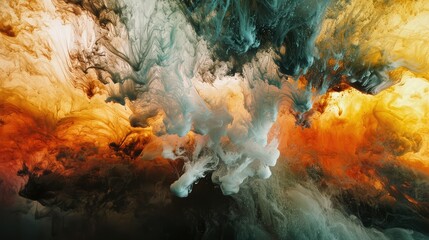 Vibrant Abstract Ink Clouds Blending in Water, Creating a Colorful Display of Fluid Motion and Artistic Expression in a Mesmerizing Composition