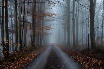 Obraz premium Morning in the forest. Foggy morning in the forest.