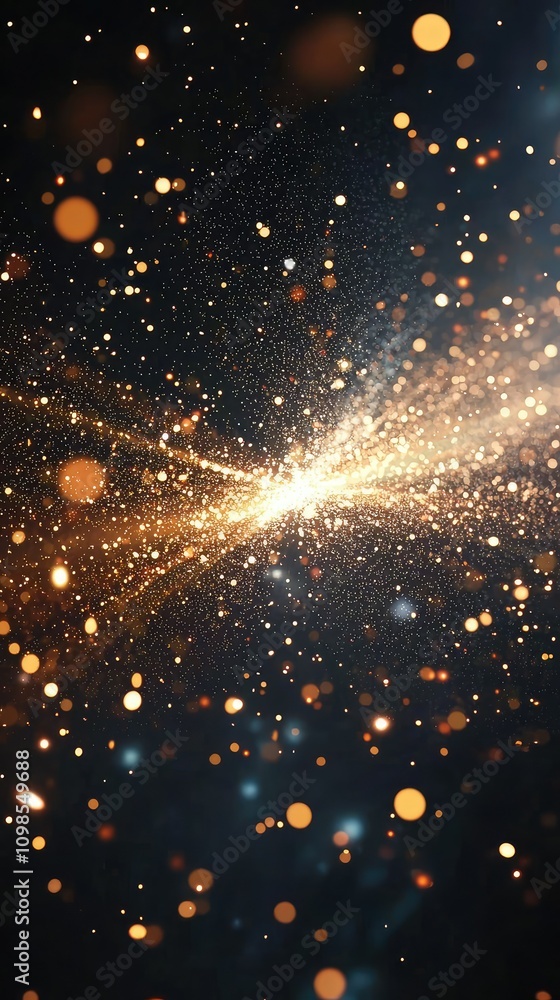 Poster captivating cosmic particles illuminating the vastness of outer space in an ethereal display of ligh
