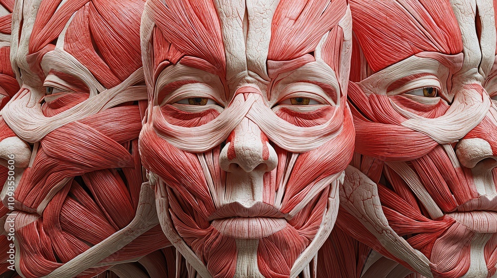 Poster detailed visualization of human facial muscles displaying expressions and anatomy in high resolution