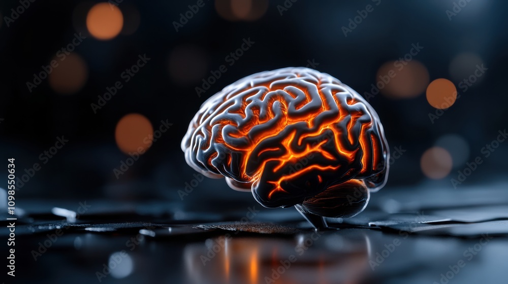 Aufkleber intricate overview of the human brain with glowing neural pathways set against a dark, abstract back