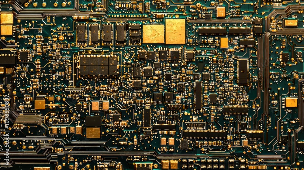 Poster detailed view of a computer chip with visible transistors and circuitry, showcasing intricate electr