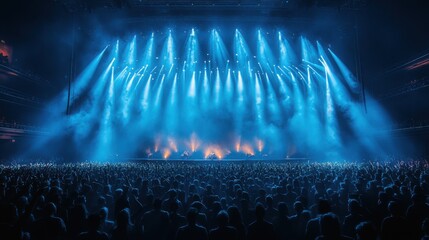 Vibrant concert scene with cheering crowd and colorful lights