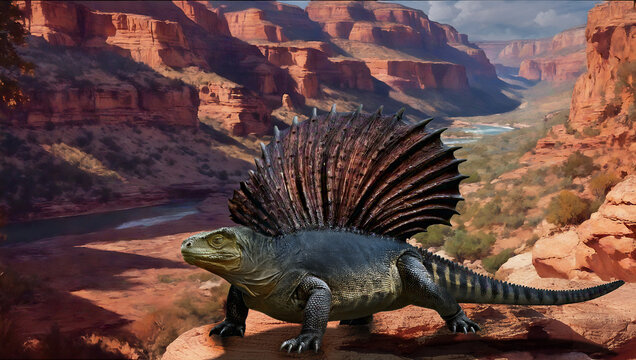 Edaphosaurus on a Rock Ledge