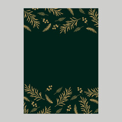 A holiday card with a Christmas tree, decorative plant elements, a background and a copy space. A universal template for a postcard.
