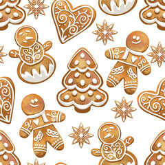 Gingerbread cookies seamless pattern design for winter holidays
