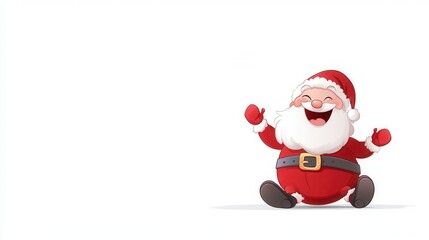 Obraz premium Santa Claus laughs joyfully while wishing you happy holidays in a stylized vector design suitable for Christmas apparel on a white background mockup, mock up, template, empty, for text, copy space