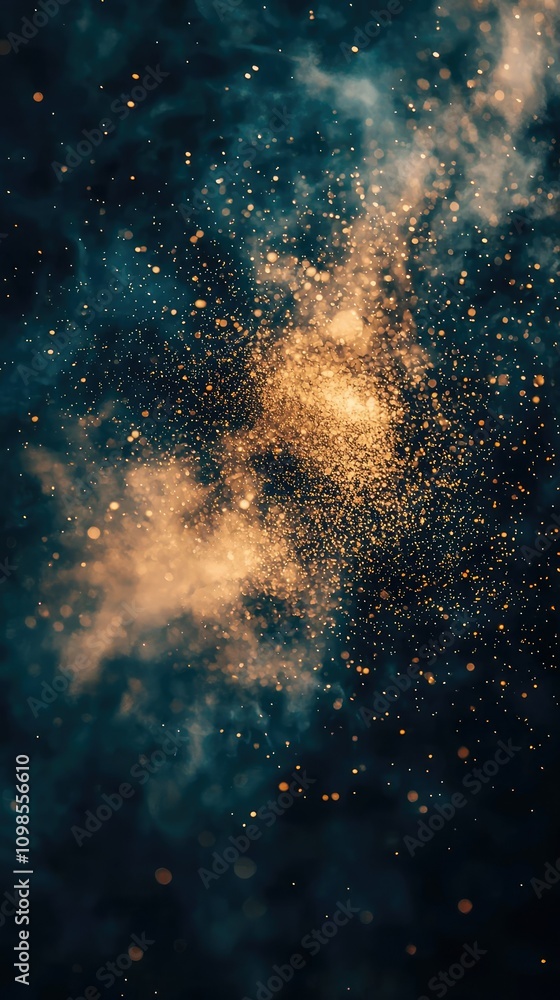 Poster Scattered Golden Particles Against a Dark Background Creating a Mystical Atmosphere of Light and Shadows in a Gigapixel Image
