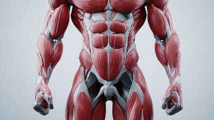 Detailed Anatomical Model of the Human Muscular System Highlighting Upper Body Muscles with Gigapixel Standard Scale and High Definition Clarity