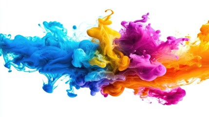 Vibrant Ink Mixing with Water on White Background, Creating Colorful Swirls and Abstract Effects - Artful Fluid Dynamics in Bright Shades