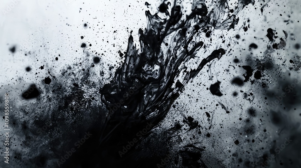 Poster modern abstract ink splatters on canvas creating dynamic energy and movement in a unique artistic ex