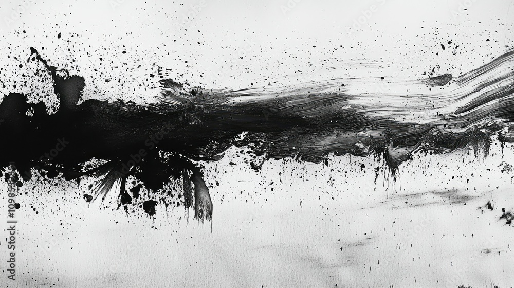 Poster abstract black ink spreading across wet paper, creating a soft and blended texture, showcasing artis