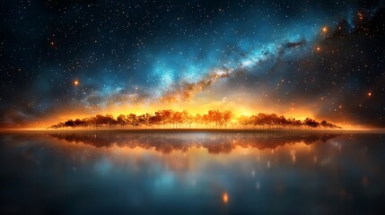 Obraz premium The painting depicts a breathtaking expanse of stars stretching across the night sky, highlighting the sheer magnitude and splendor of the cosmos.