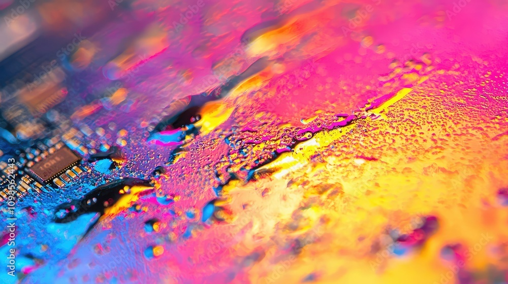 Aufkleber macro shot of modern graphics card socket with colorful droplets showcasing high-tech design and int
