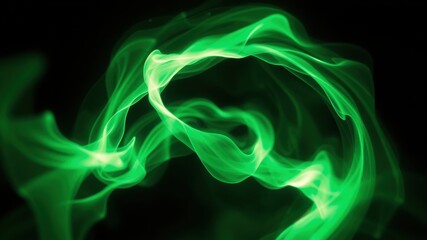 Obraz premium Abstract Green Smoke Swirling in a Dark Background