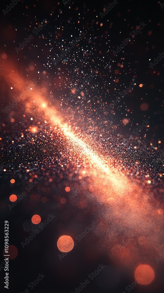 Poster captivating glimmering metallic particles streamed in a ray of light, creating a mesmerizing visual 