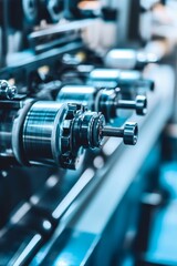 Fototapeta premium Industrial machinery, close-up detail, metallic gears.