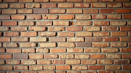 Obraz premium A textured brick wall with varying shades of red and brown, showcasing the natural imperfections and unique character of each brick.