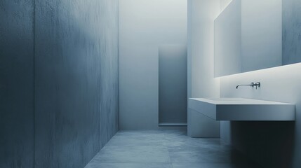 Obraz premium Minimalistic Bathroom Design with Floating Sink Featuring Clean Lines and Neutral Tones in a Contemporary Space for Modern Living