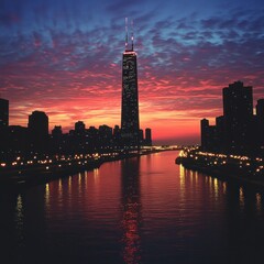 Chicago Skyline at Sunset with the Willis Tower