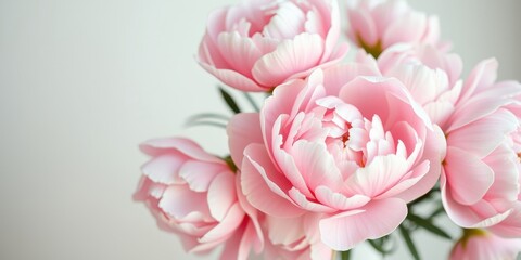Fototapeta premium Delicate pink peonies with soft petals and a gentle, romantic aura, a visual expression of femininity and springtime beauty