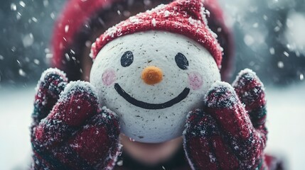 Cute snowball smiling face wearing pointed hat