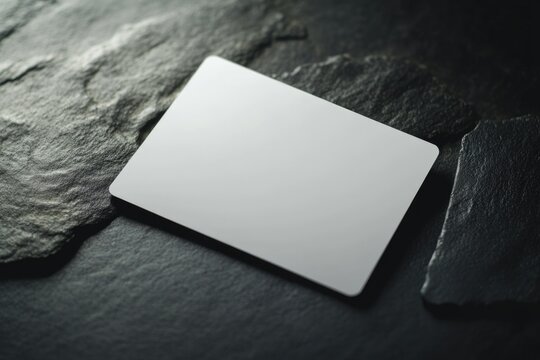 A simple white square sits atop a weathered stone slab, great for minimalist designs or abstract backgrounds - Powered by Adobe