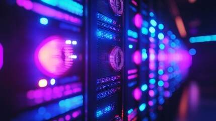 Fototapeta premium Futuristic Server Room with Neon Lights