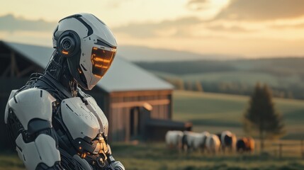 Fototapeta premium Futuristic Robot Veterinarian in a Serene Landscape