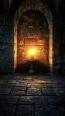 Mysterious Candlelight Flickering Against Dark Stone Walls in an Enigmatic Background, Perfect for Creating an Atmospheric and Intriguing Mood in Visual Projects