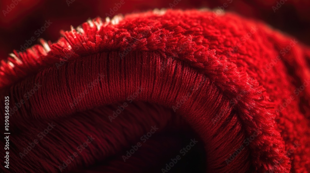 Poster a close up view of a red blanket with soft and textured fabric