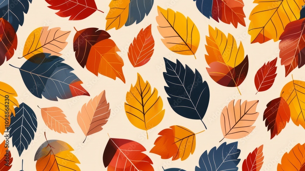 Poster a colorful autumn leaf pattern is displayed on a white background
