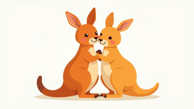Two kangaroos sharing a loving hug on Valentine’s  or National Hug Day, expressing family bonds with hearts in the background