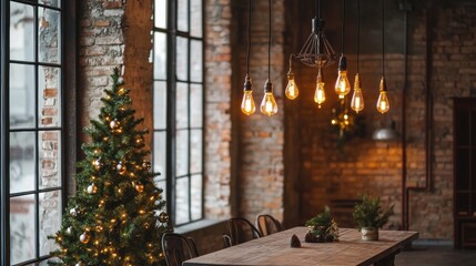 Christmas Tree in a industrial style livingroom in a modern loft