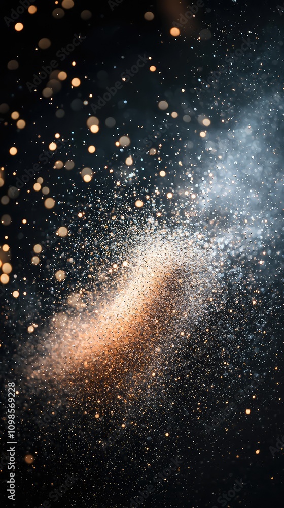 Poster beautiful cosmic particles resembling a starry galaxy, capturing the essence of celestial creation a
