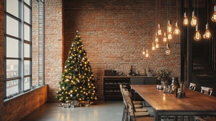 Christmas Tree in a industrial style livingroom in a modern loft