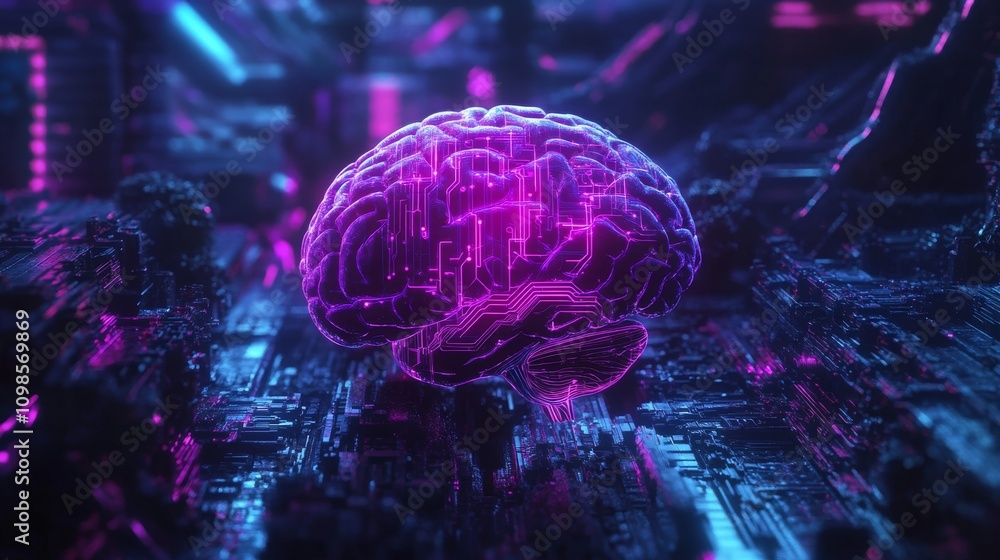 Poster digital brain: futuristic neural network