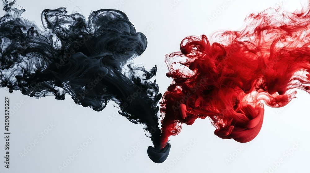 Poster ink mixing in water: dark red and black swirling patterns creating stunning visual art with beautifu