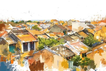 Obraz premium A panoramic view of a city from above, with buildings and streets visible