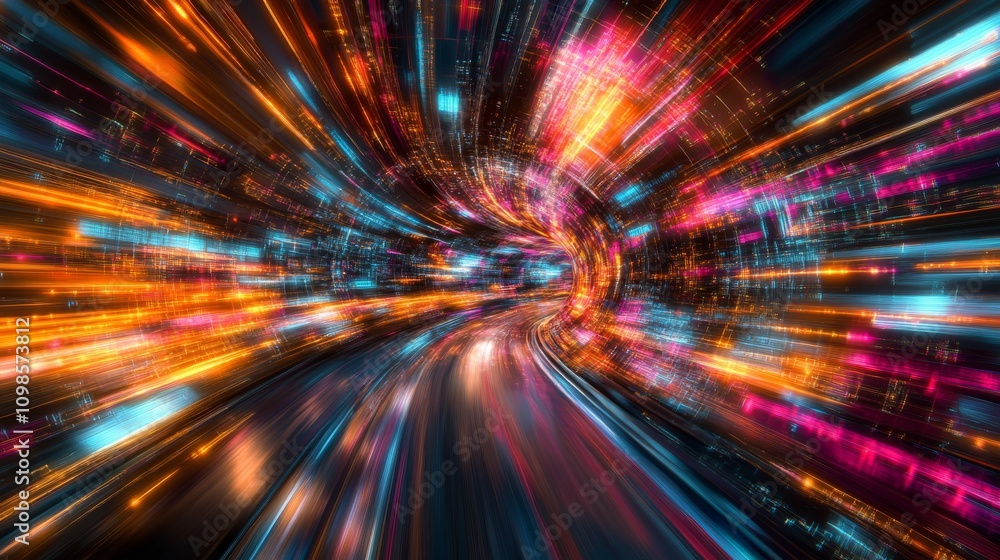 Poster dynamic digital tunnel of light and speed