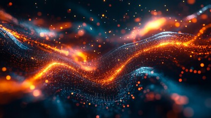 Obraz premium Abstract Glowing Particles Waves - Futuristic Technology Art